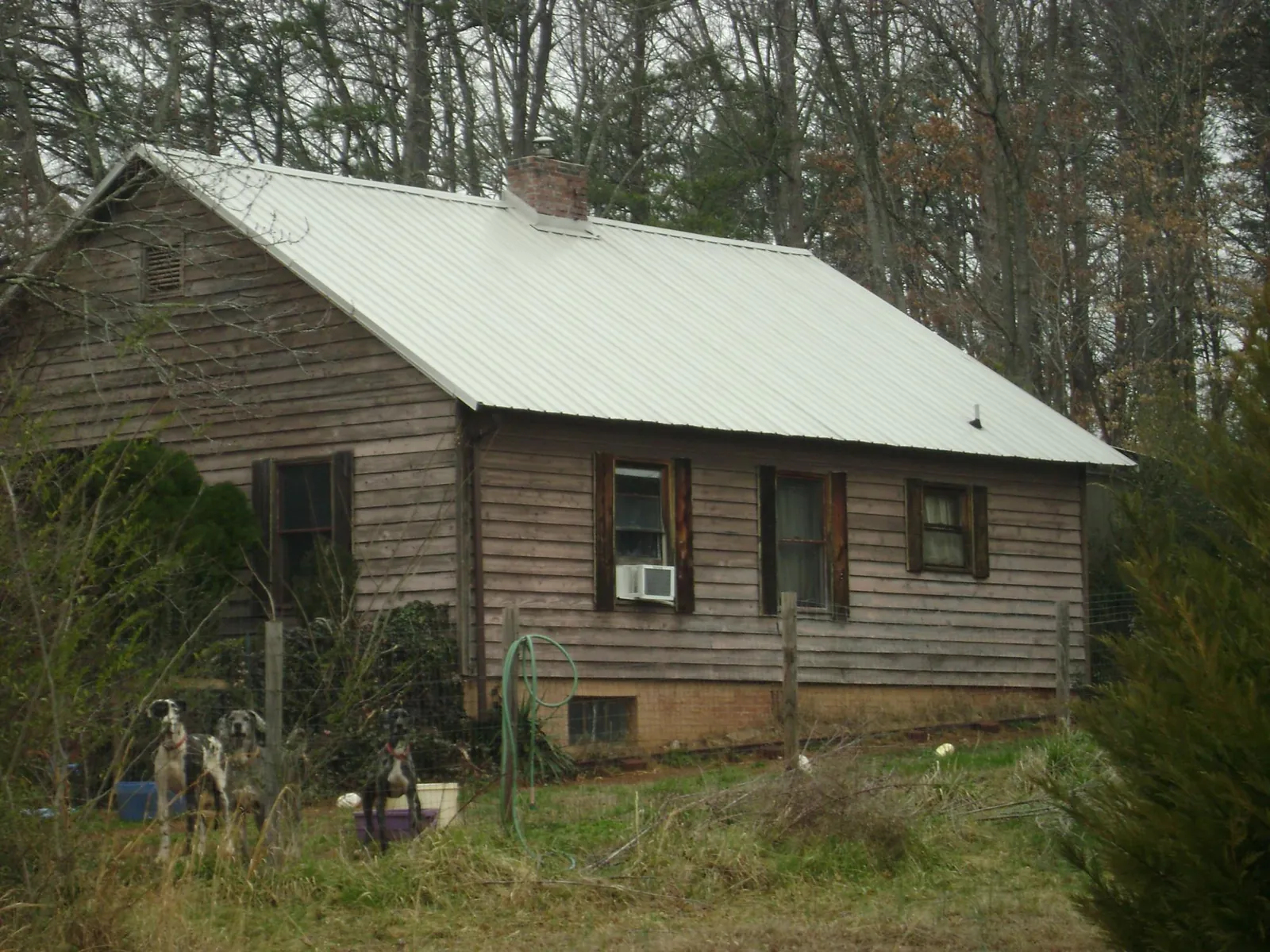 White metal roof on an old wood sided farmhouse, from a Asphalt Shingle Roof Repair job in Juneau